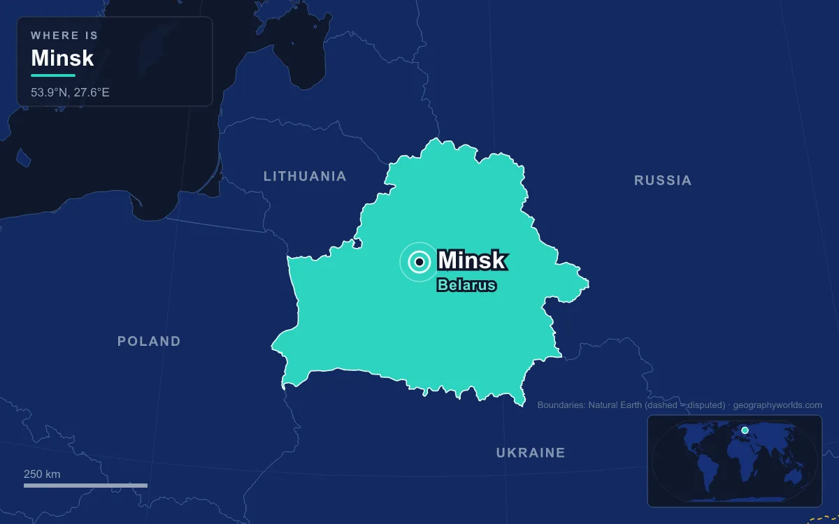 Map marking the location of Minsk