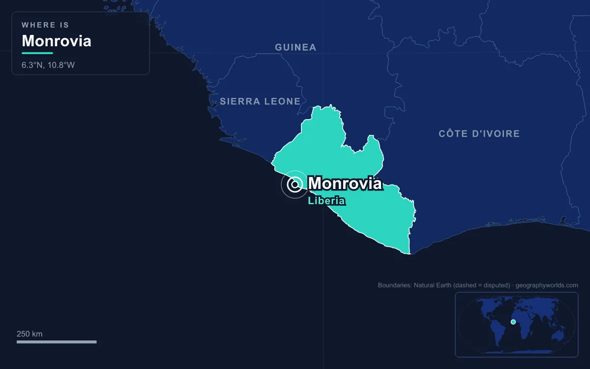 Map marking the location of Monrovia