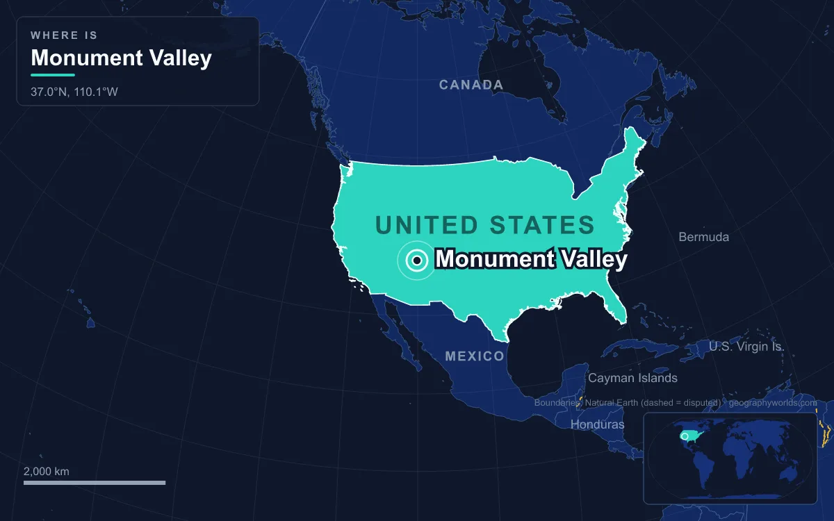 Map marking the location of Monument Valley