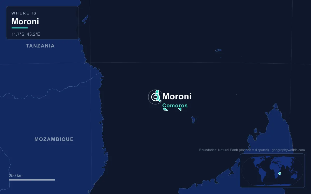 Map marking the location of Moroni