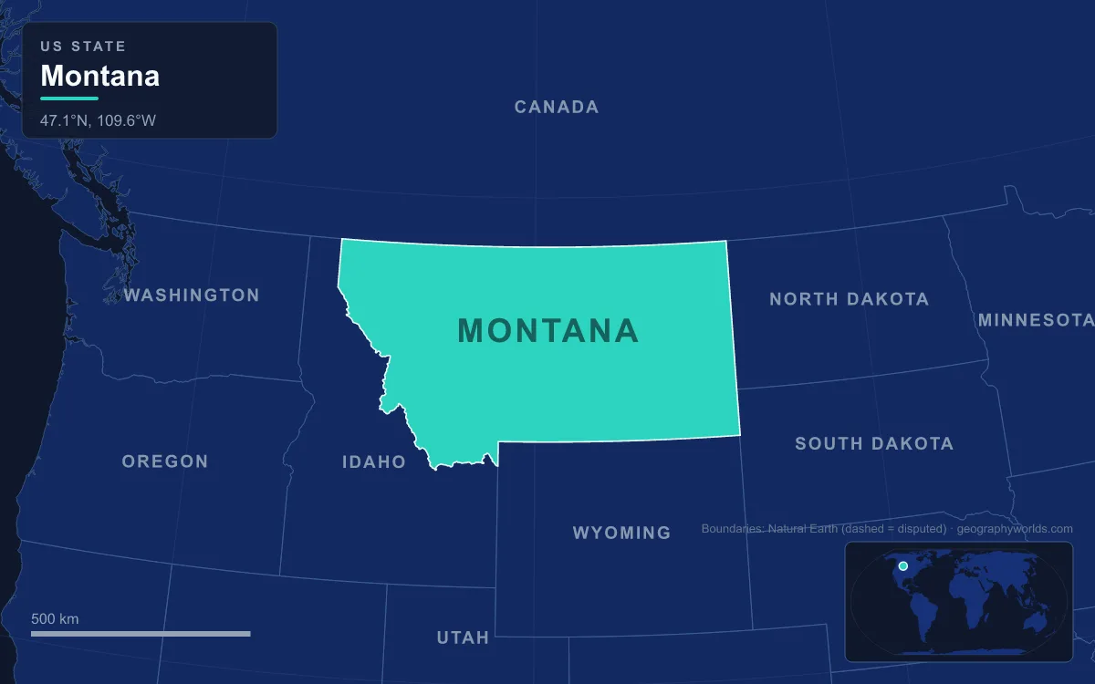 Map highlighting Montana and its neighbours