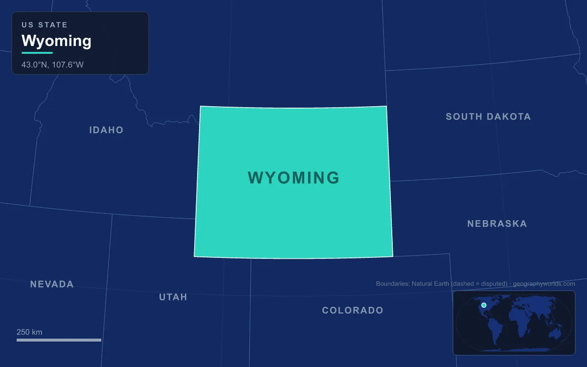 Map highlighting Wyoming and its neighbours