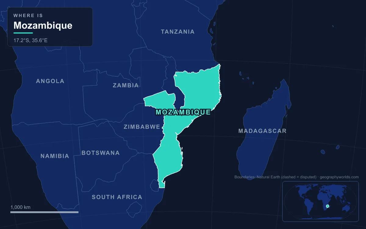 Map highlighting Mozambique and its neighbours