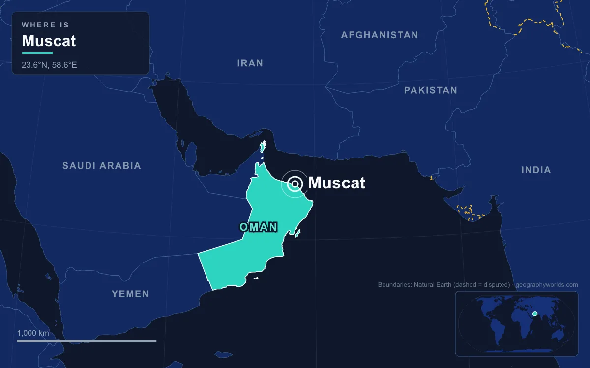Map marking the location of Muscat