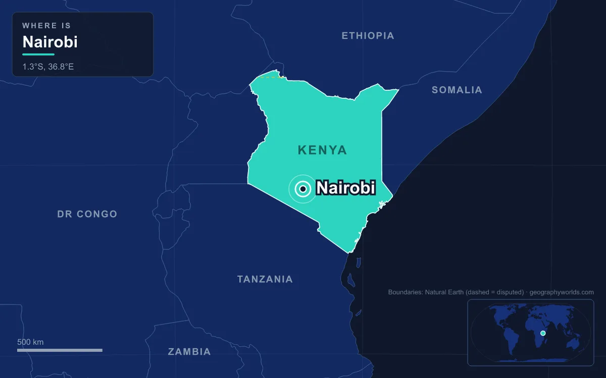 Map marking the location of Nairobi