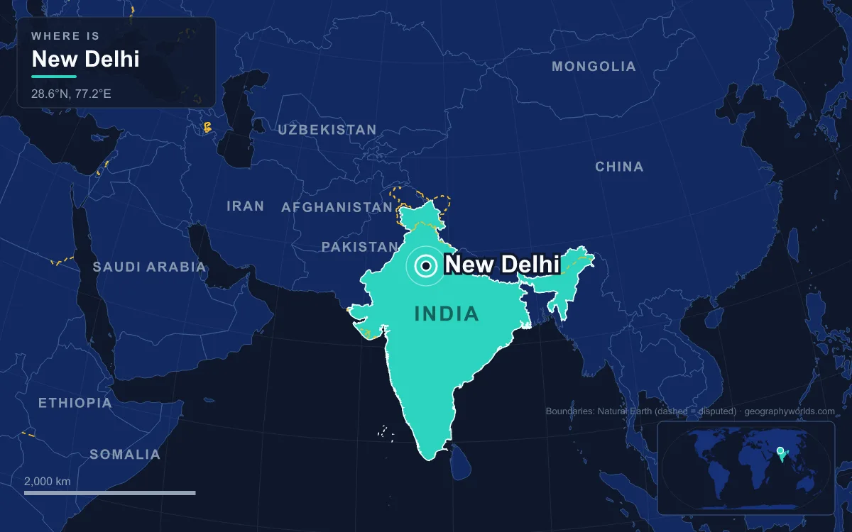 Map marking the location of New Delhi