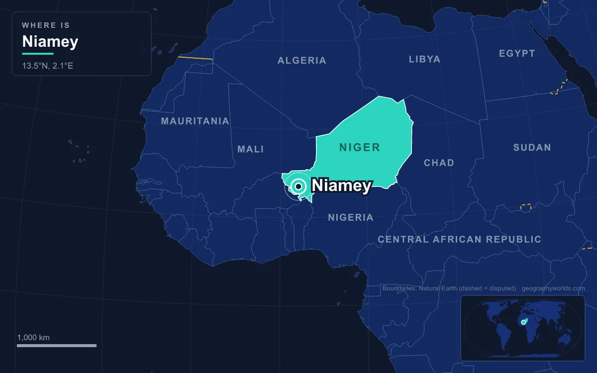 Map marking the location of Niamey