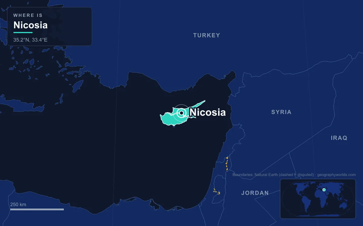 Map marking the location of Nicosia