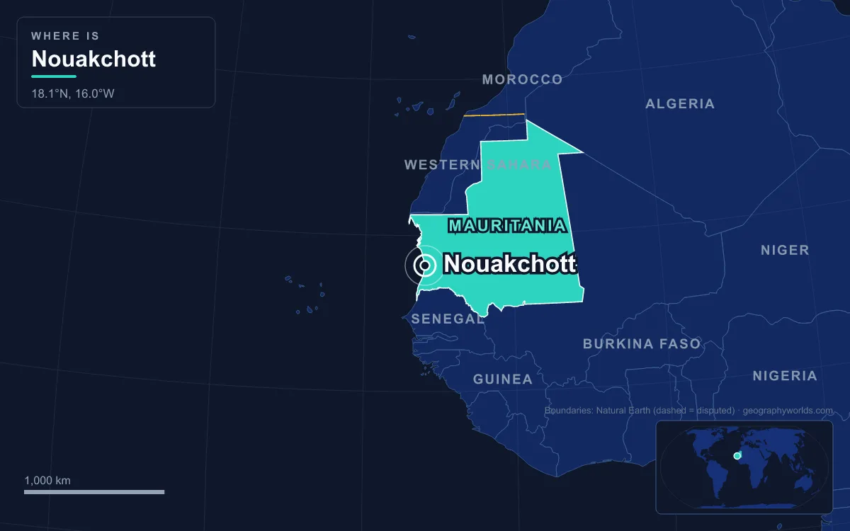 Map marking the location of Nouakchott