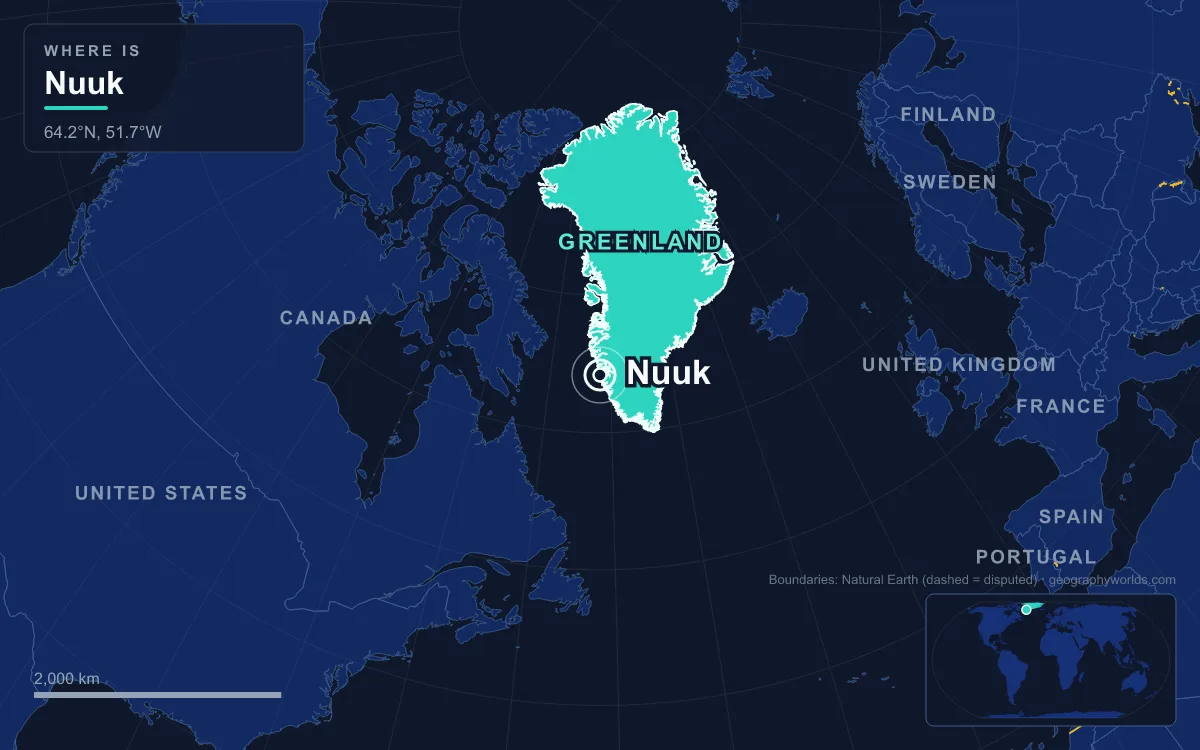 Map marking the location of Nuuk