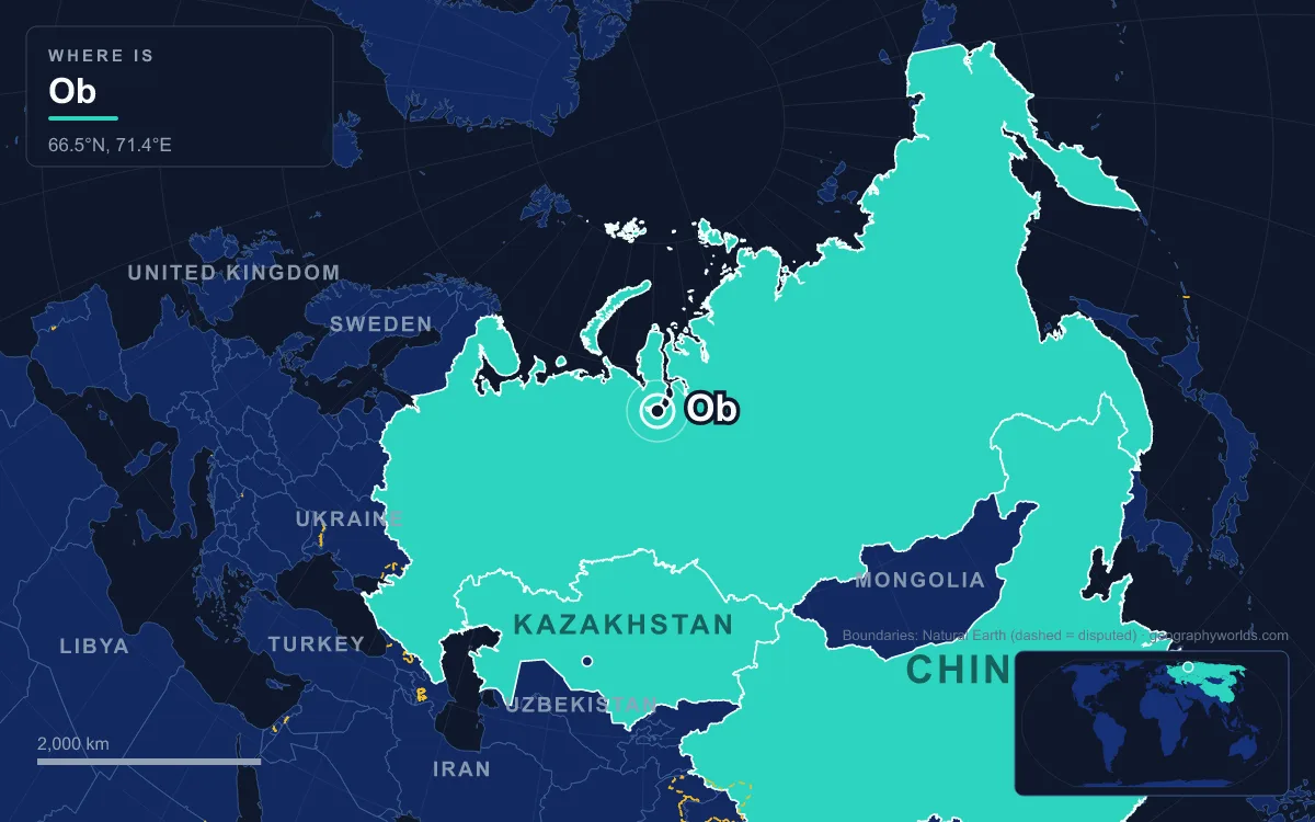 Map marking the location of Ob