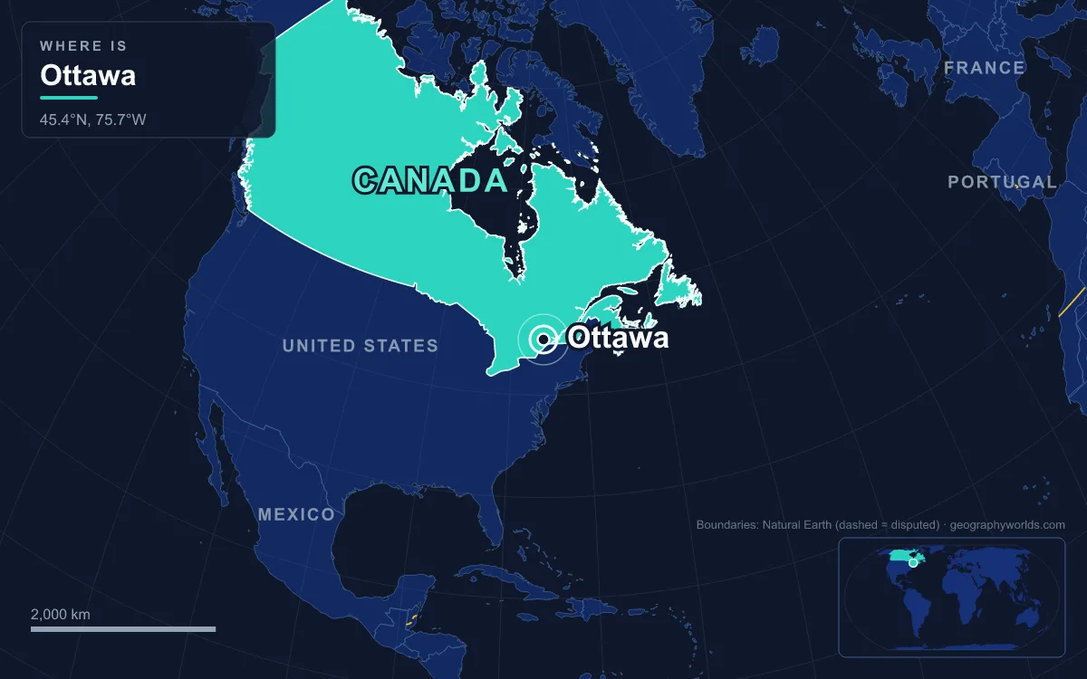 Map marking the location of Ottawa
