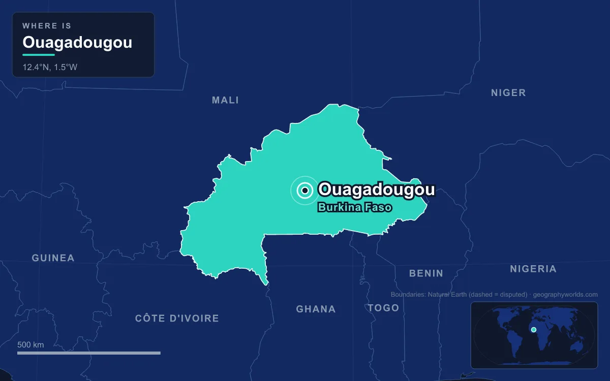 Map marking the location of Ouagadougou