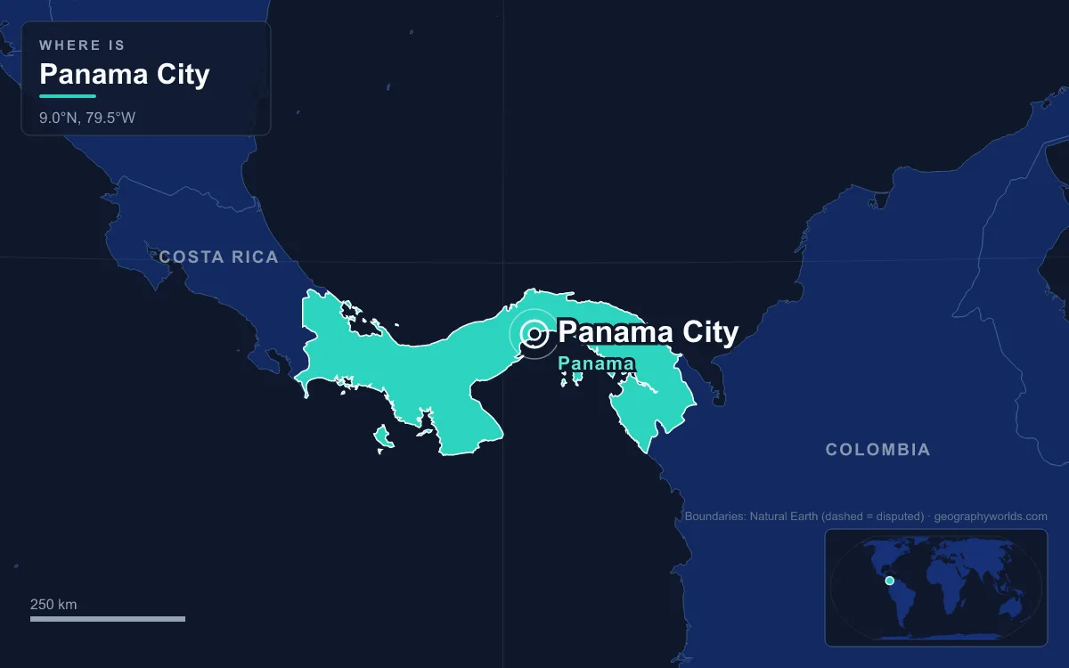 Map marking the location of Panama City