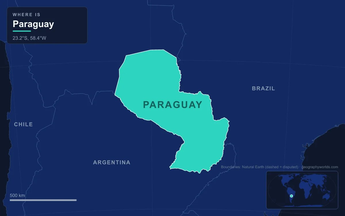 Map highlighting Paraguay and its neighbours