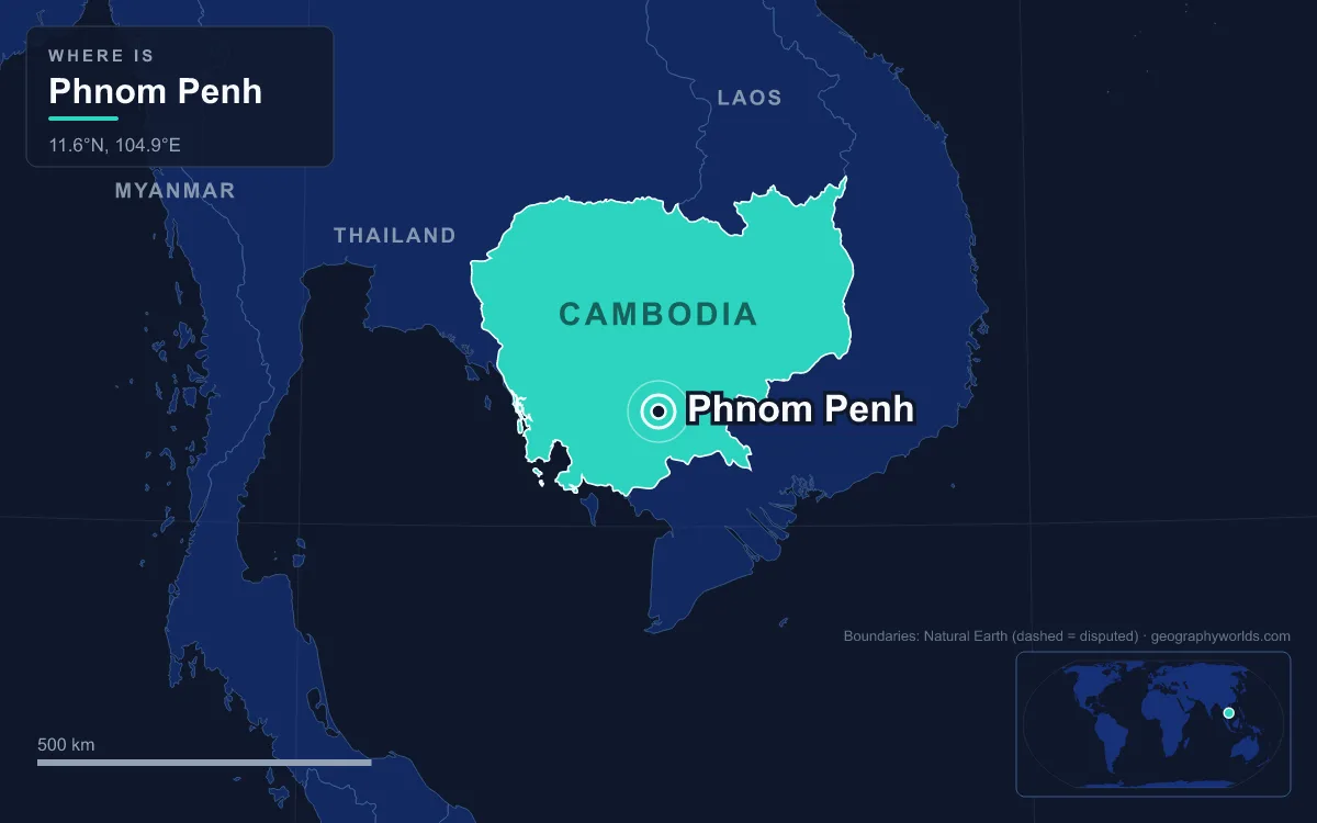 Map marking the location of Phnom Penh
