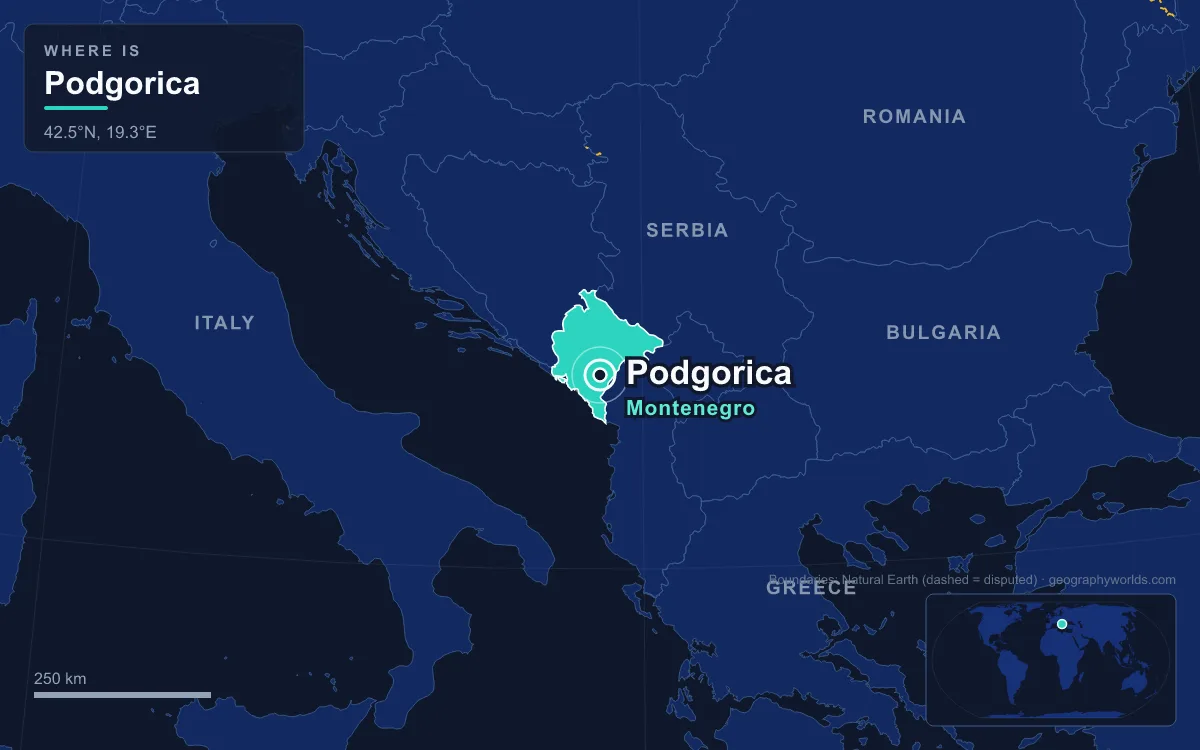 Map marking the location of Podgorica