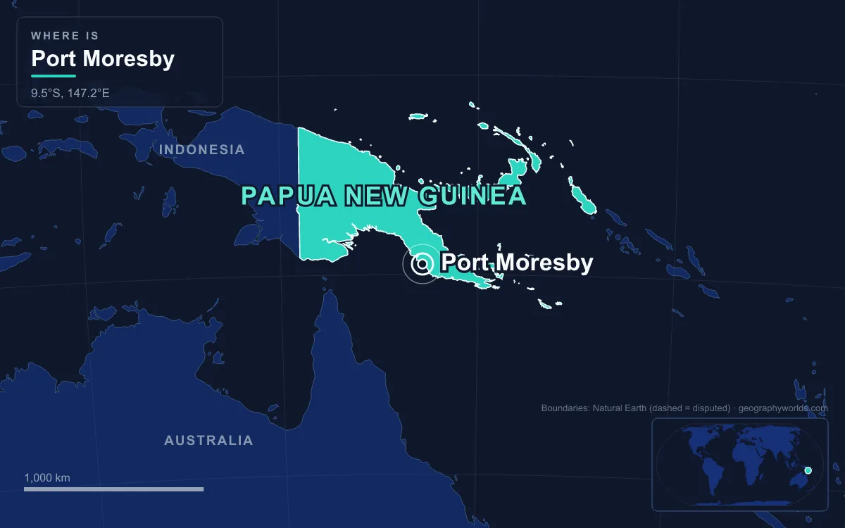 Map marking the location of Port Moresby