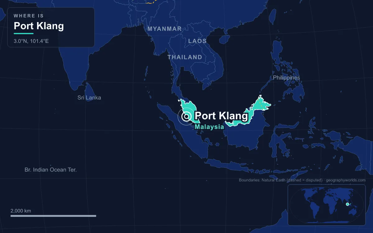 Map marking the location of Port Klang