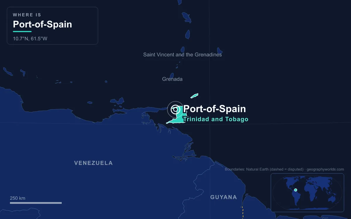 Map marking the location of Port-of-Spain