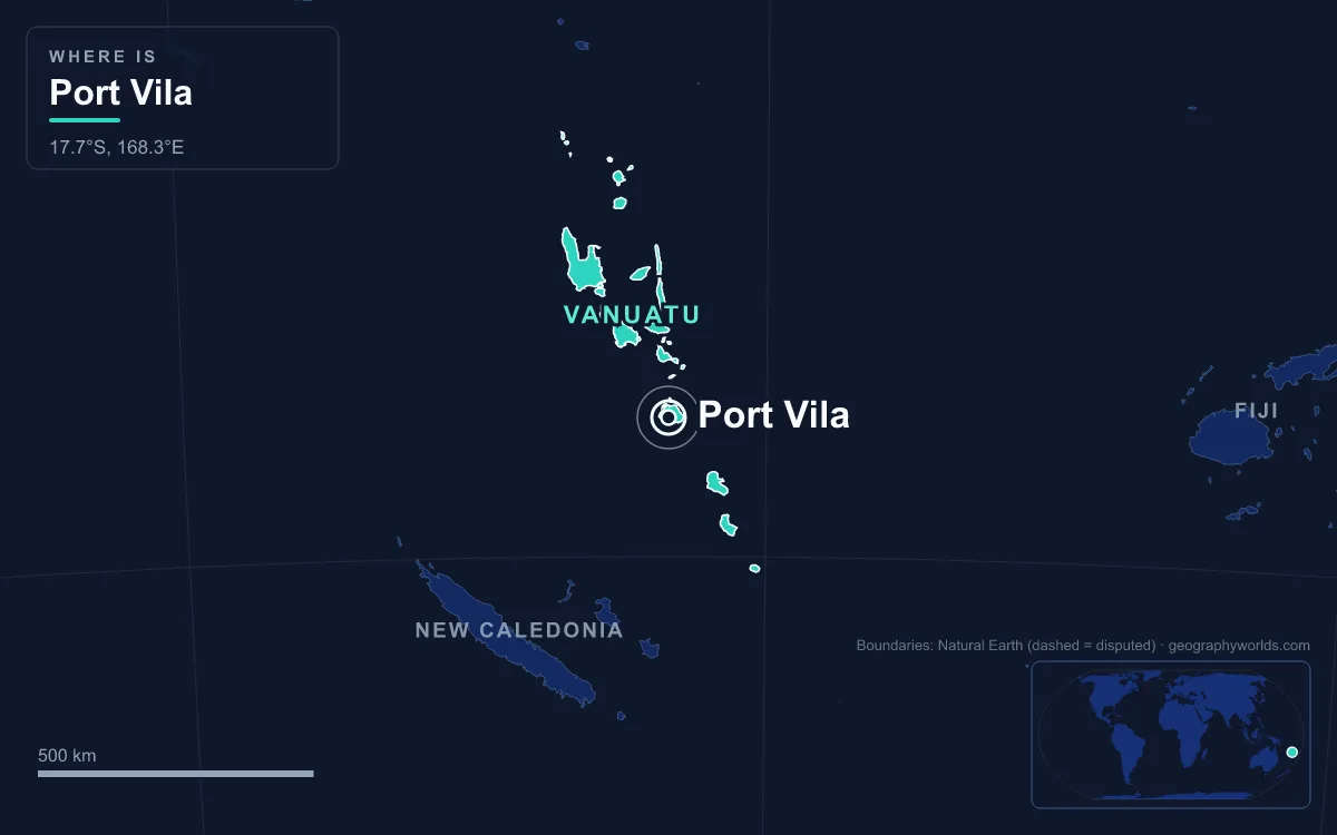 Map marking the location of Port Vila