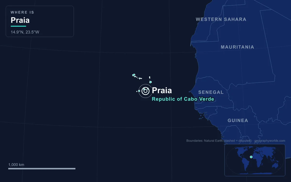 Map marking the location of Praia