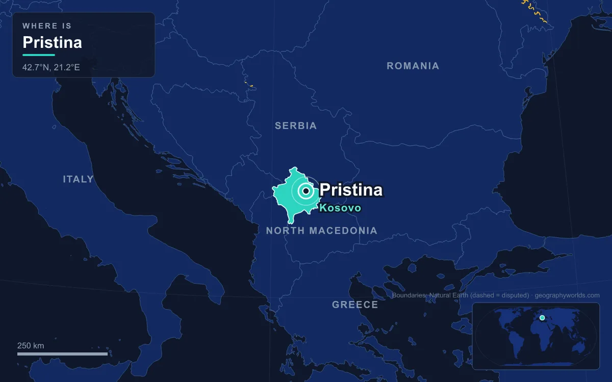 Map marking the location of Pristina