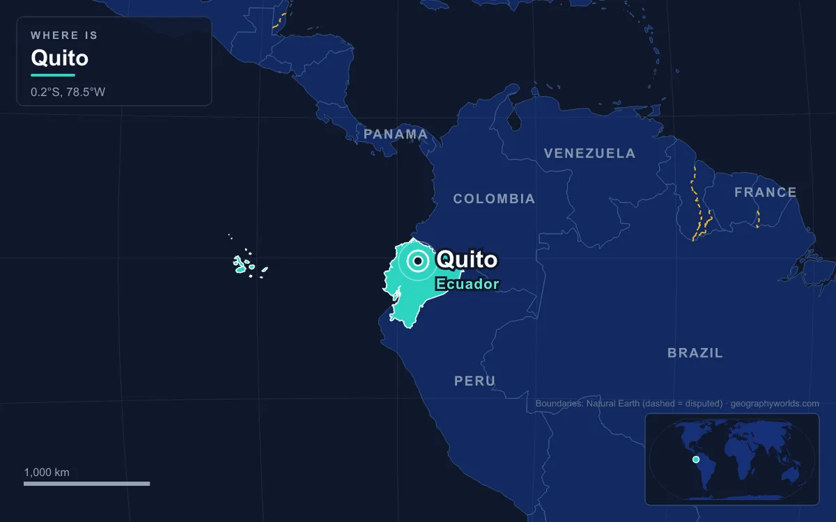 Map marking the location of Quito