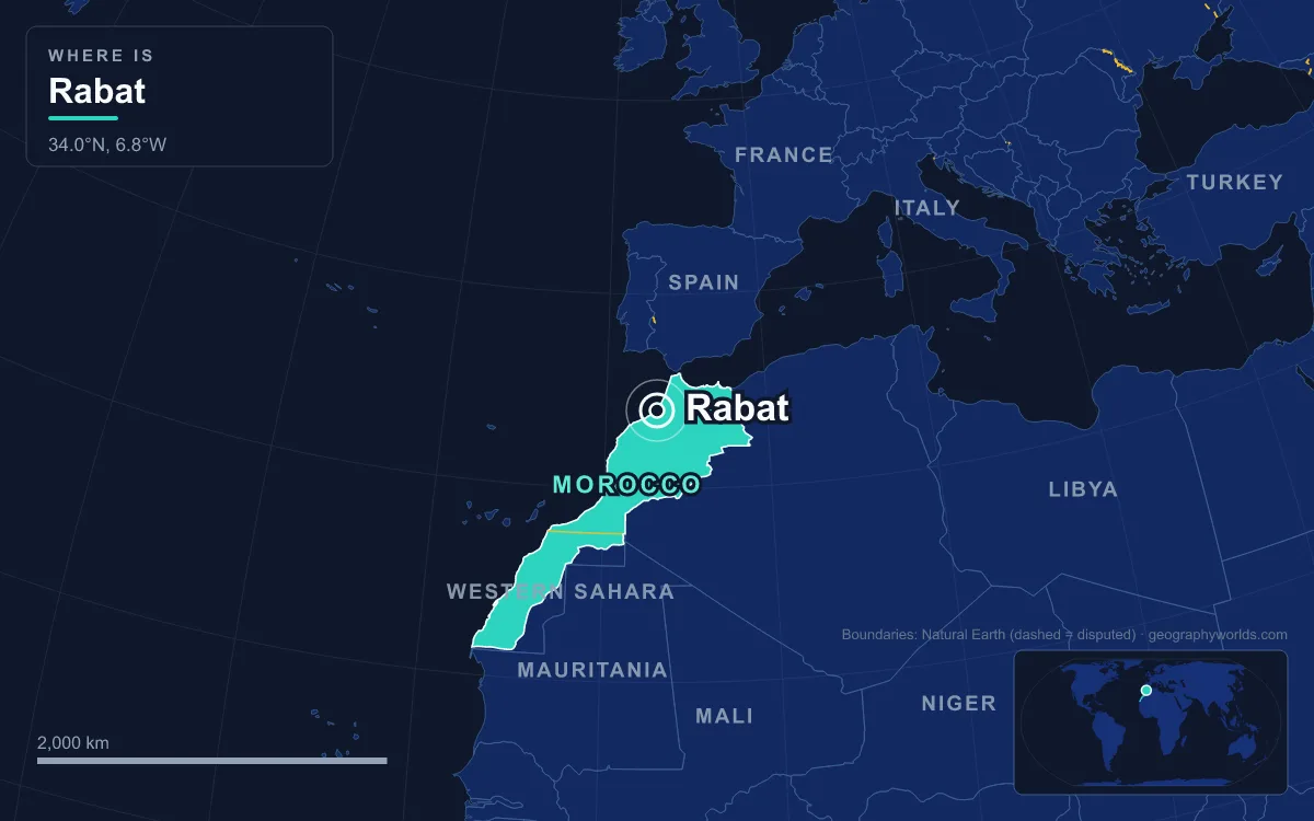 Map marking the location of Rabat