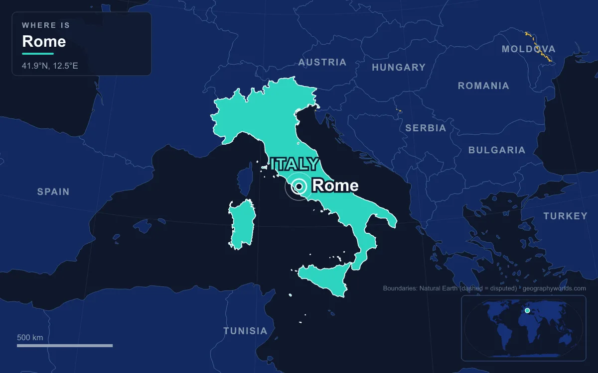 Map marking the location of Rome