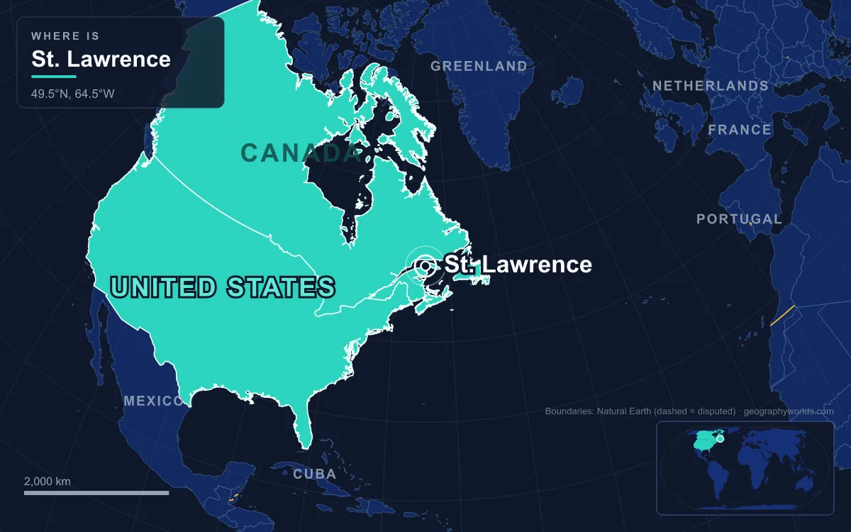 Map marking the location of St. Lawrence