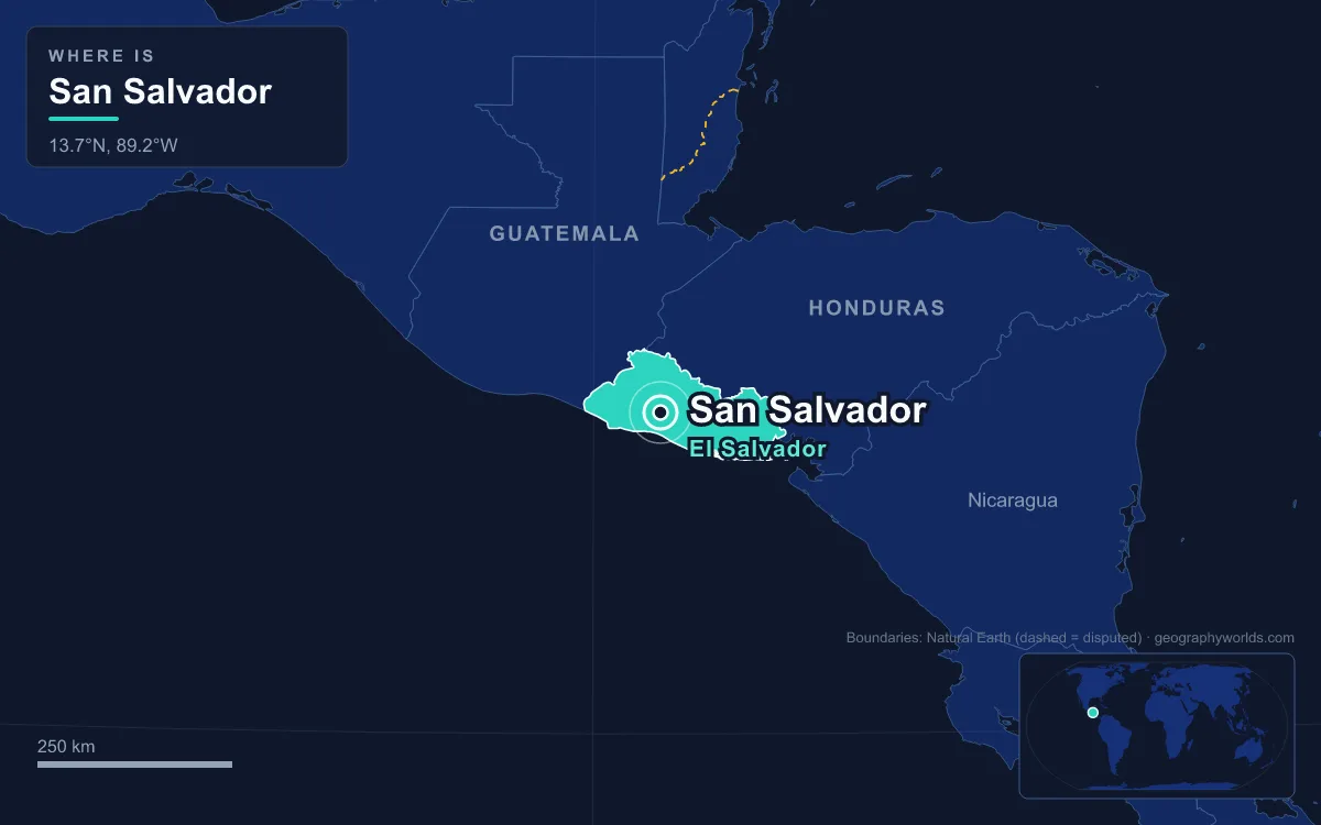 Map marking the location of San Salvador