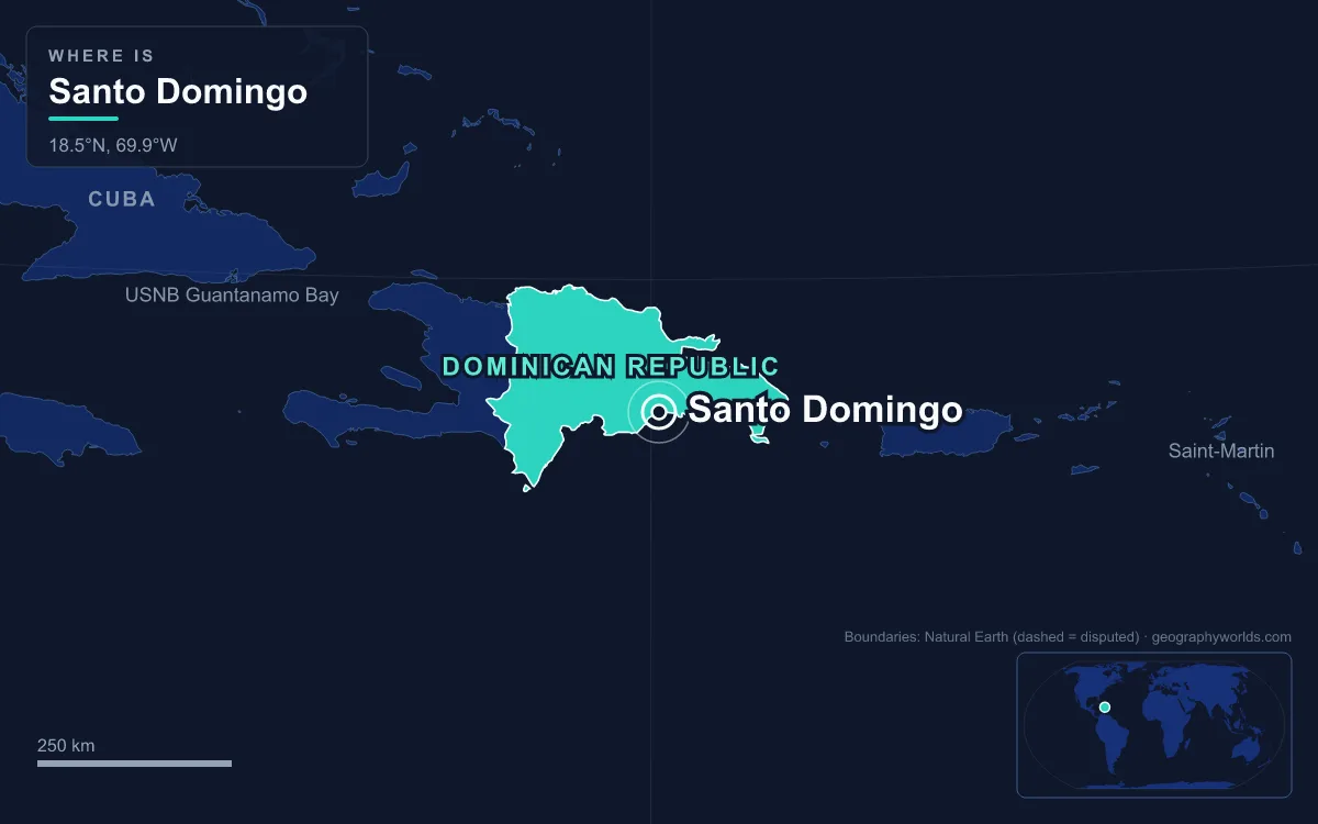 Map marking the location of Santo Domingo