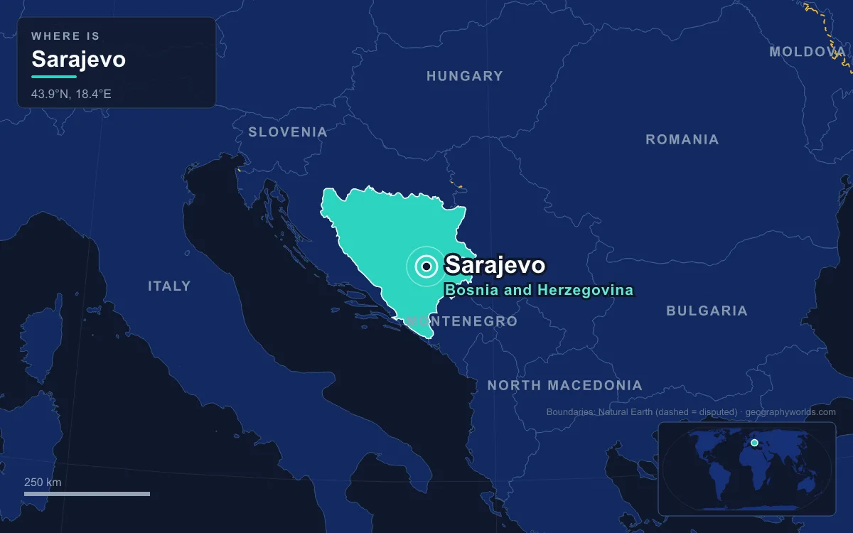 Map marking the location of Sarajevo