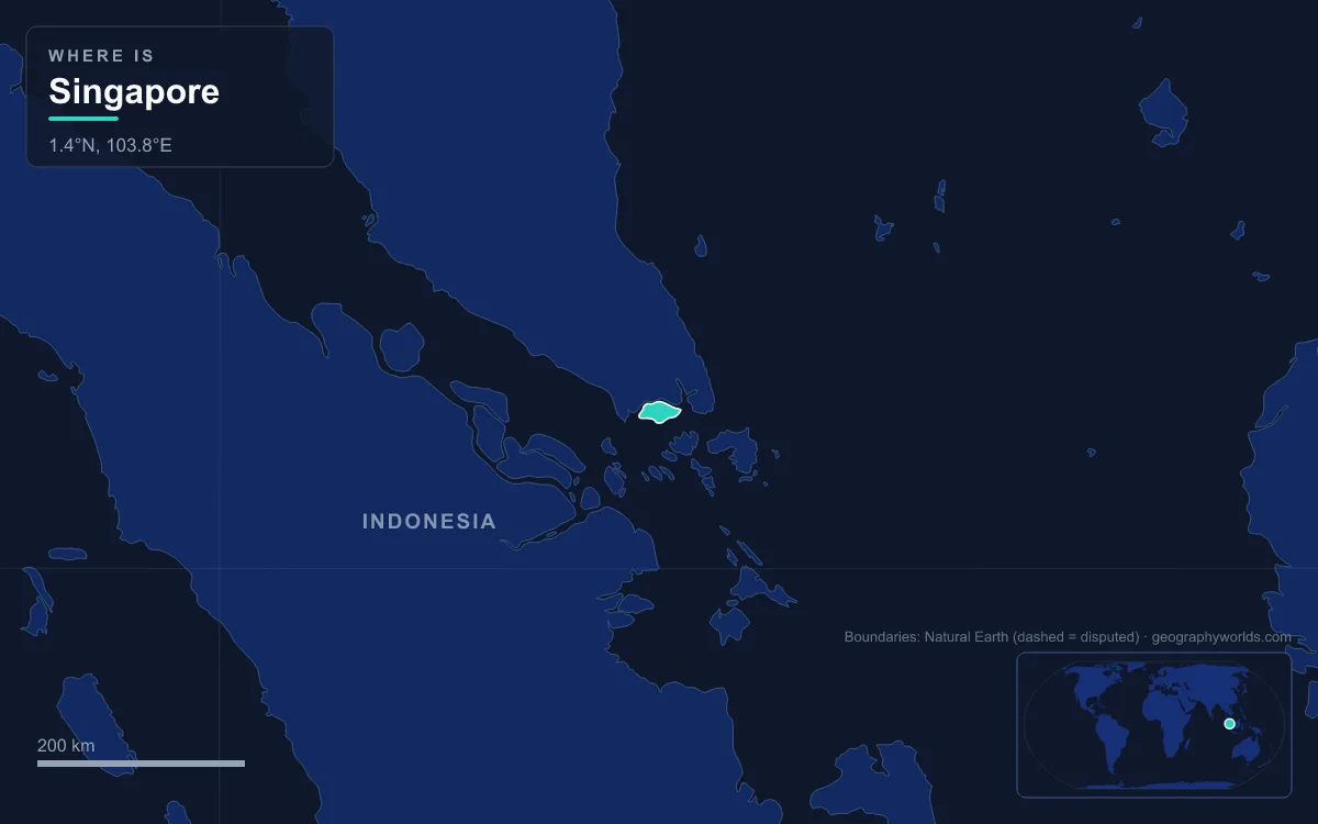 Map highlighting Singapore and its neighbours