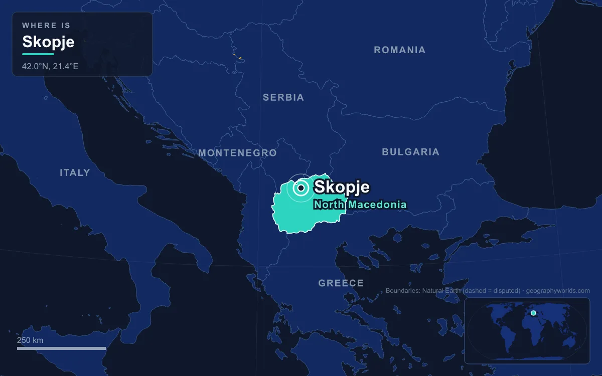 Map marking the location of Skopje