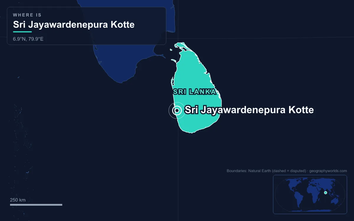 Map marking the location of Sri Jayawardenepura Kotte