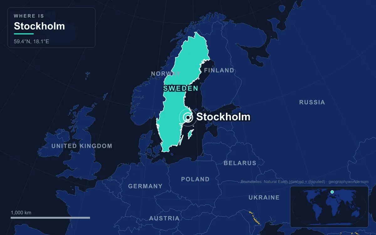 Map marking the location of Stockholm