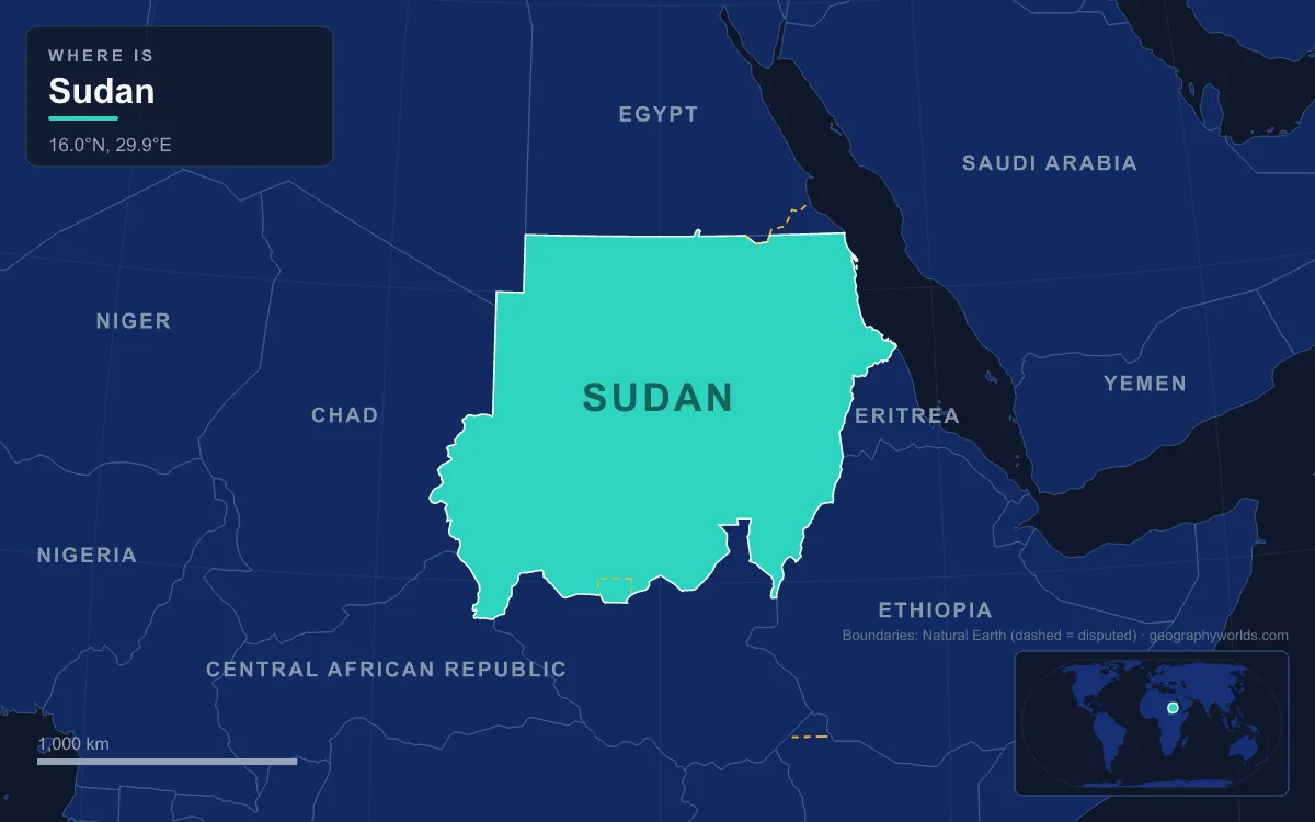 Map highlighting Sudan and its neighbours