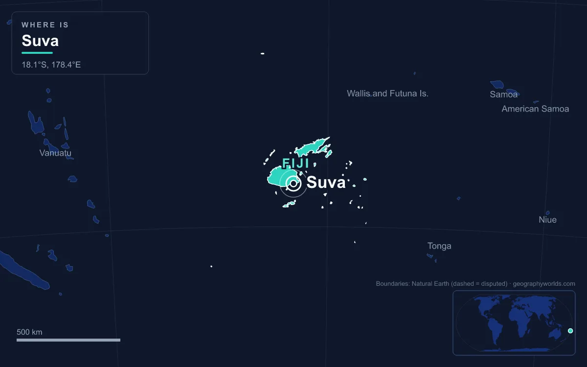 Map marking the location of Suva