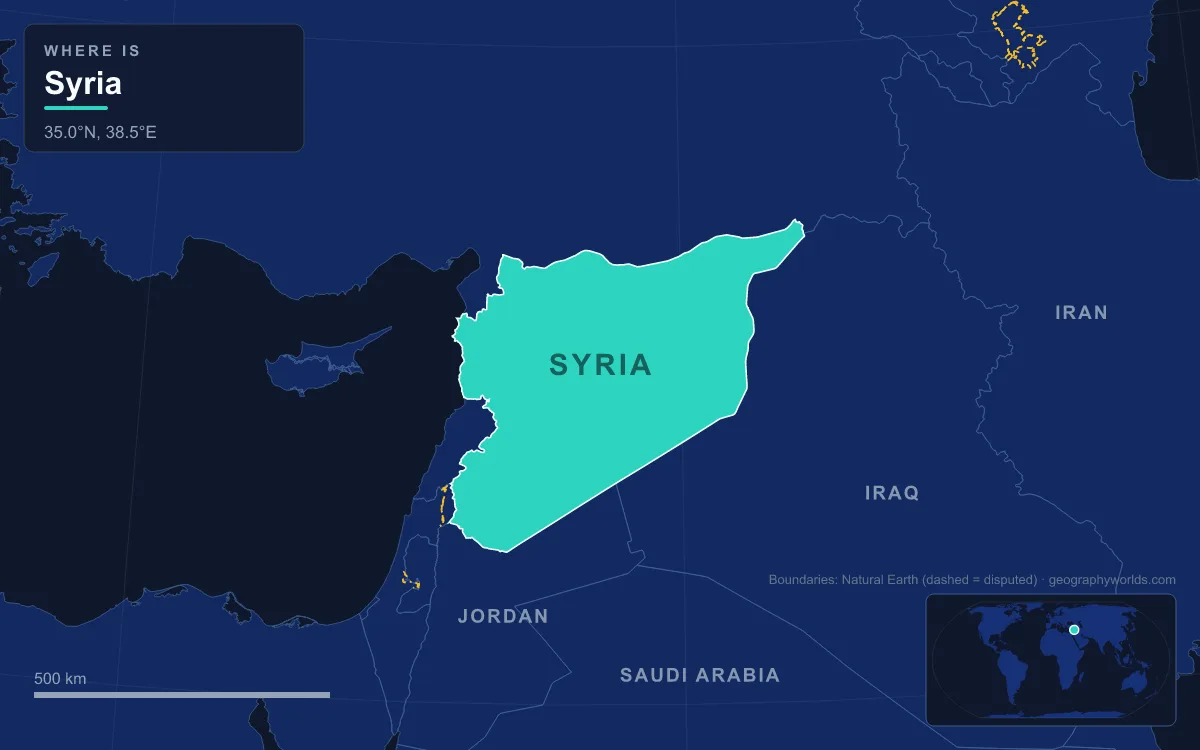 Map highlighting Syria and its neighbours