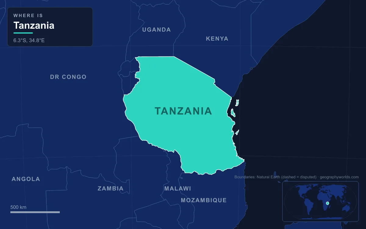 Map highlighting Tanzania and its neighbours