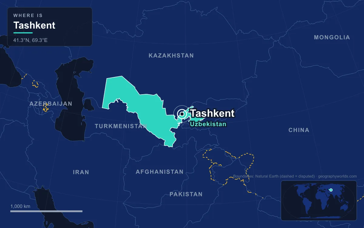 Map marking the location of Tashkent