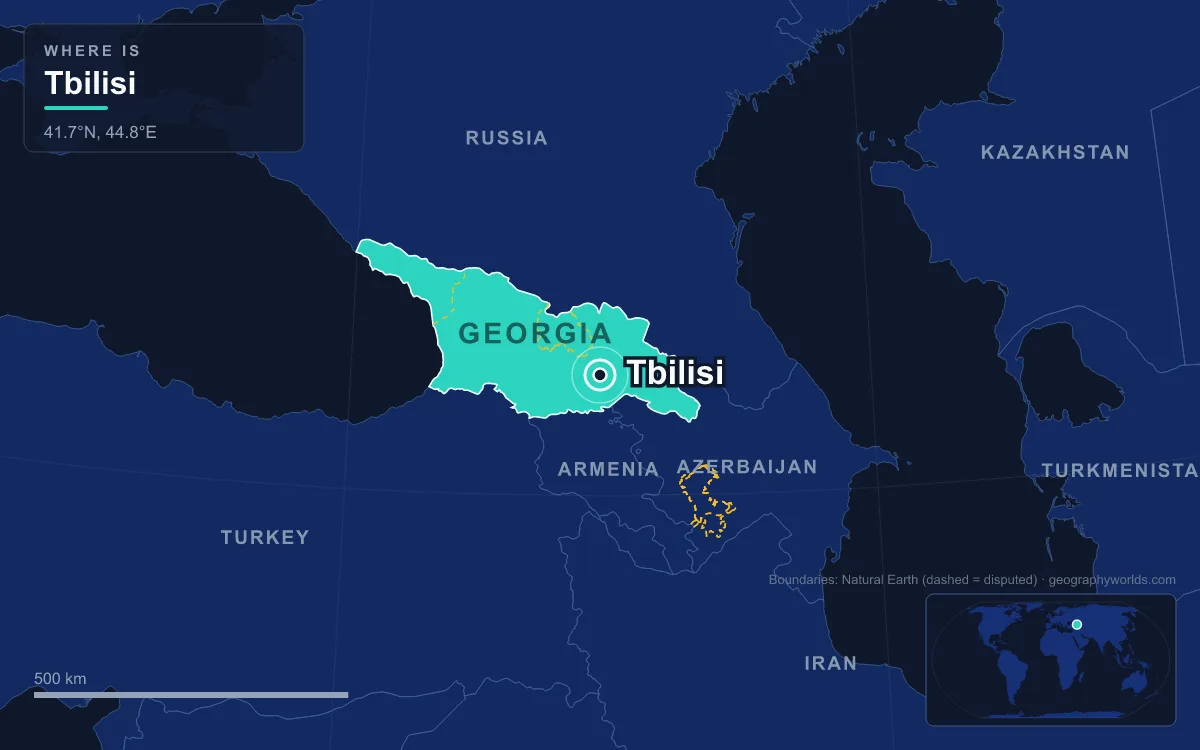 Map marking the location of Tbilisi