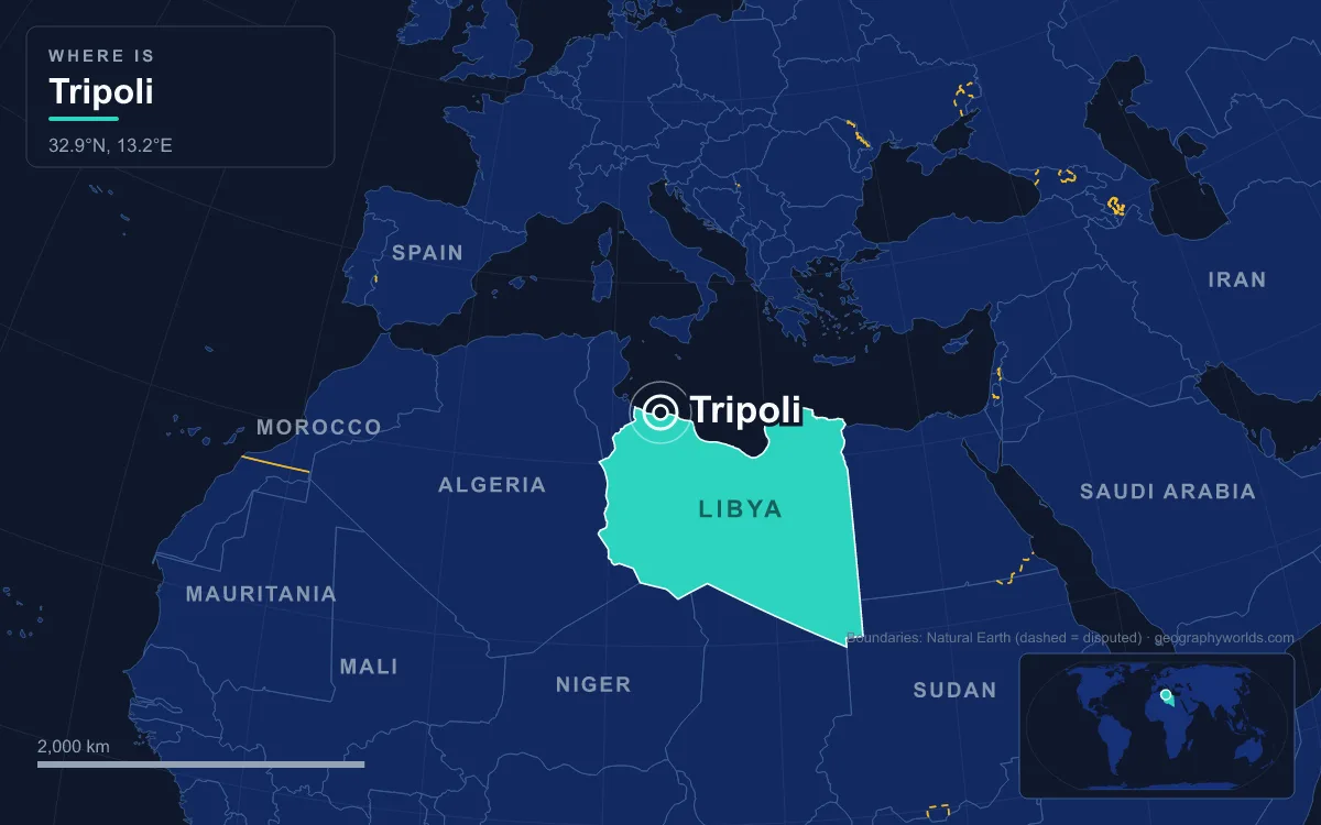Map marking the location of Tripoli