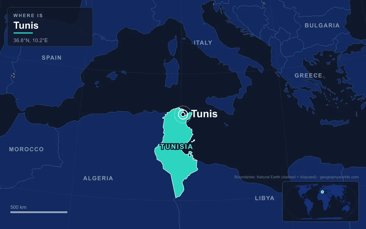 Map marking the location of Tunis
