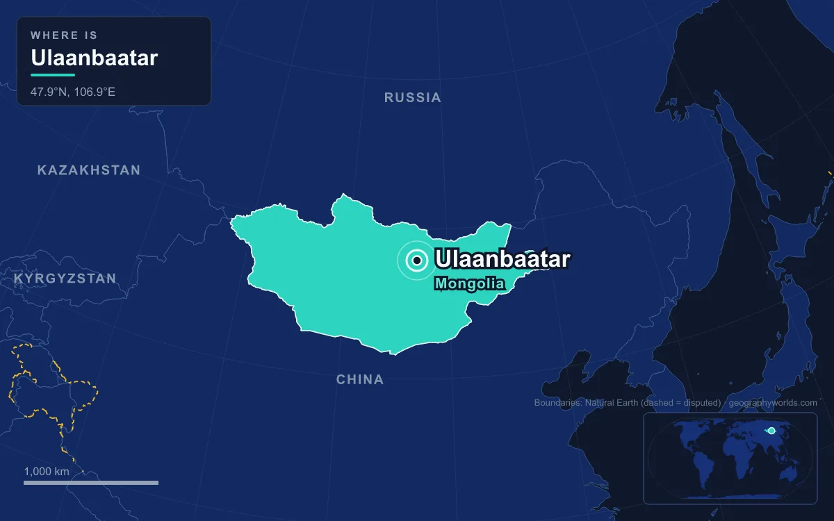 Map marking the location of Ulaanbaatar