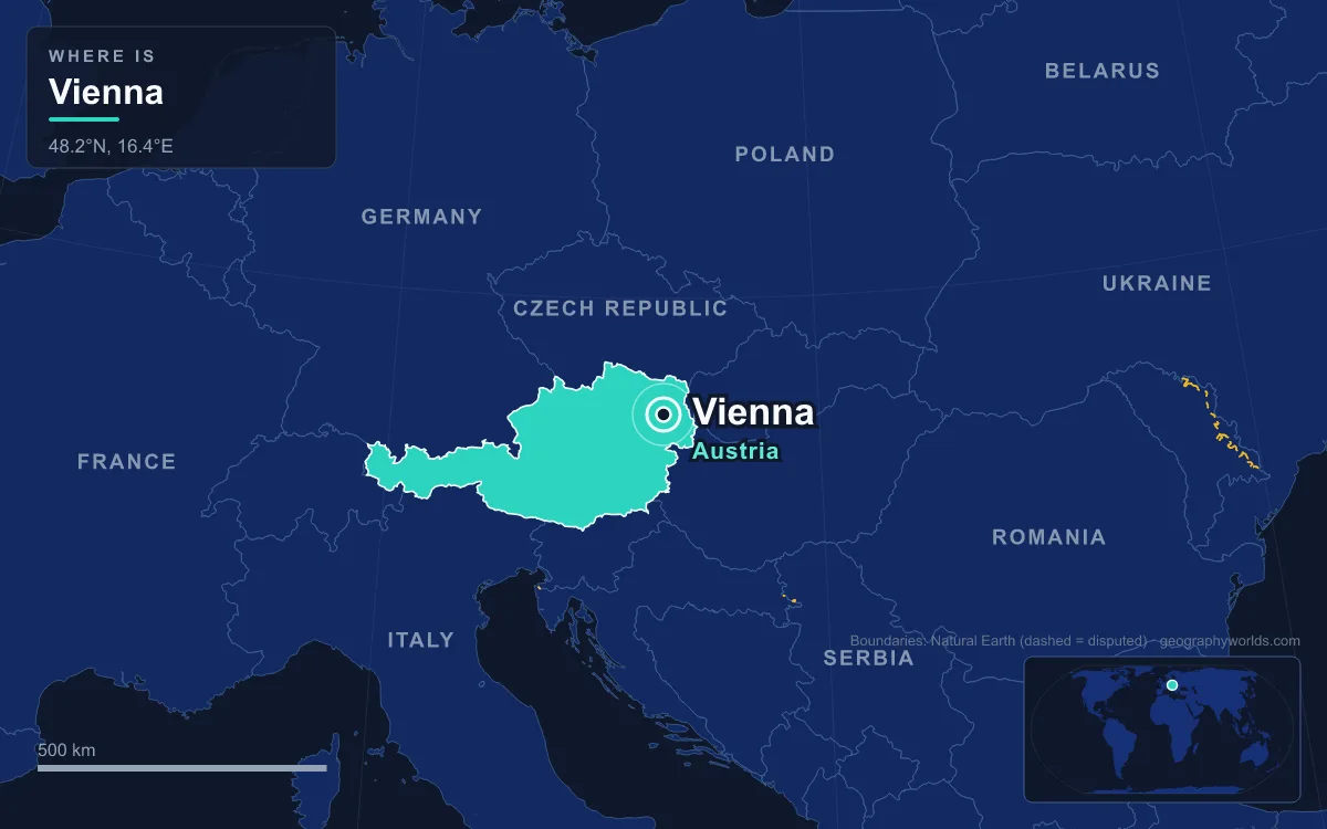 Map marking the location of Vienna