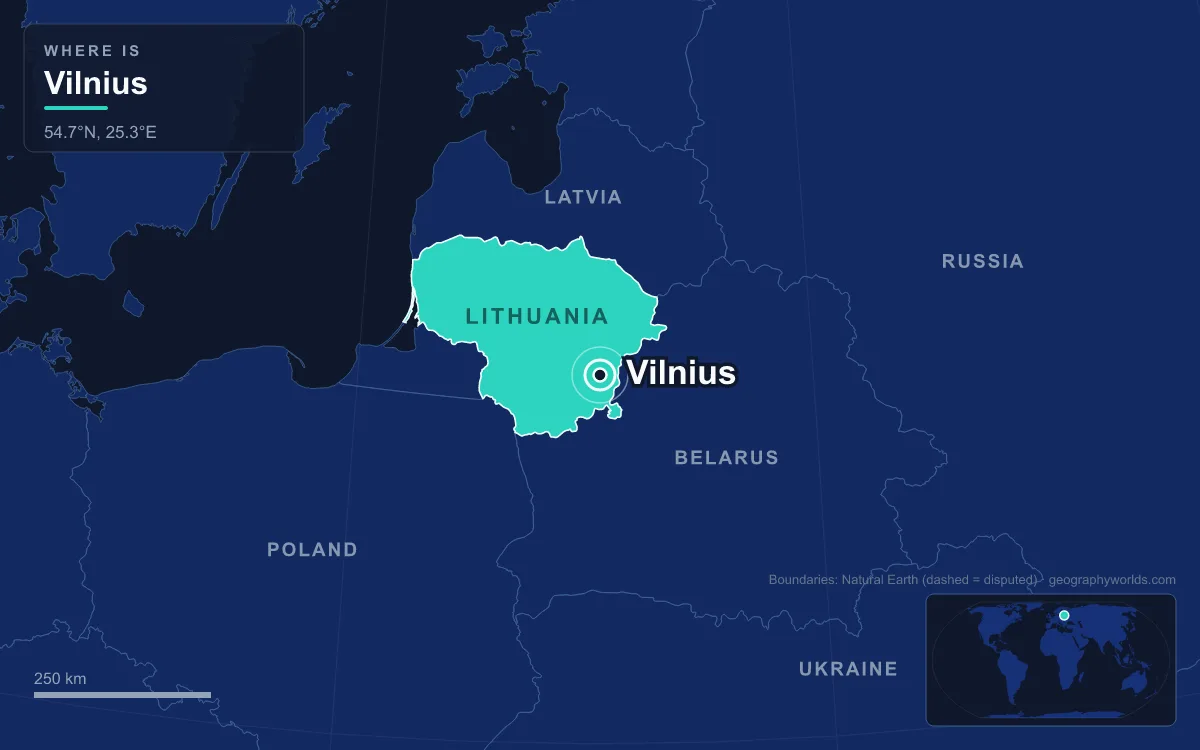 Map marking the location of Vilnius