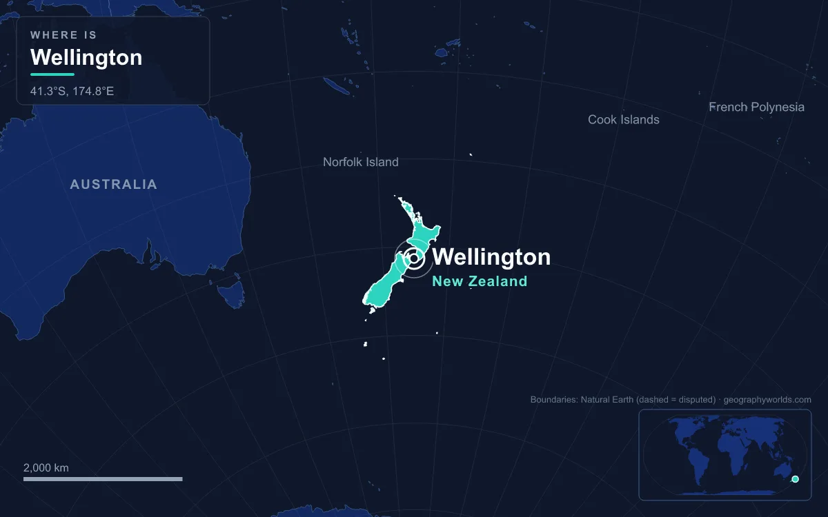 Map marking the location of Wellington